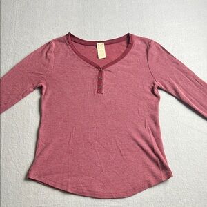 Faded Glory Women's Burgundy Long Sleeve Henley Top L/G 12-14
